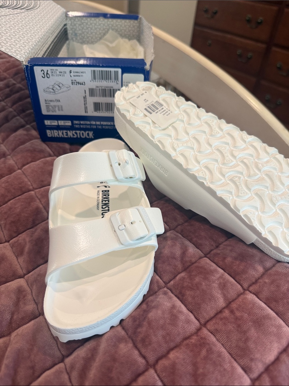 Birkenstock White Two-Strap Arizona EVA Slide Sandals